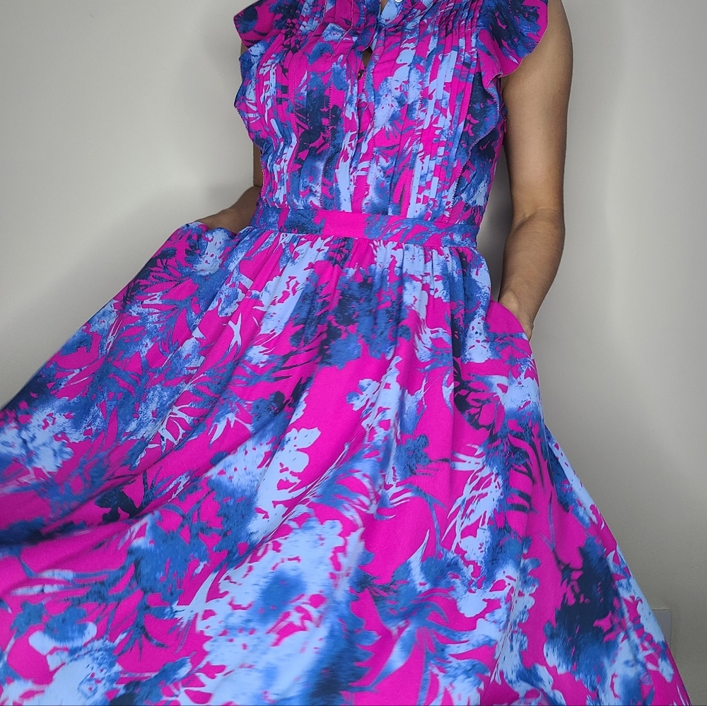 Banana Republic Pink and Blue Floral Pleated Dress